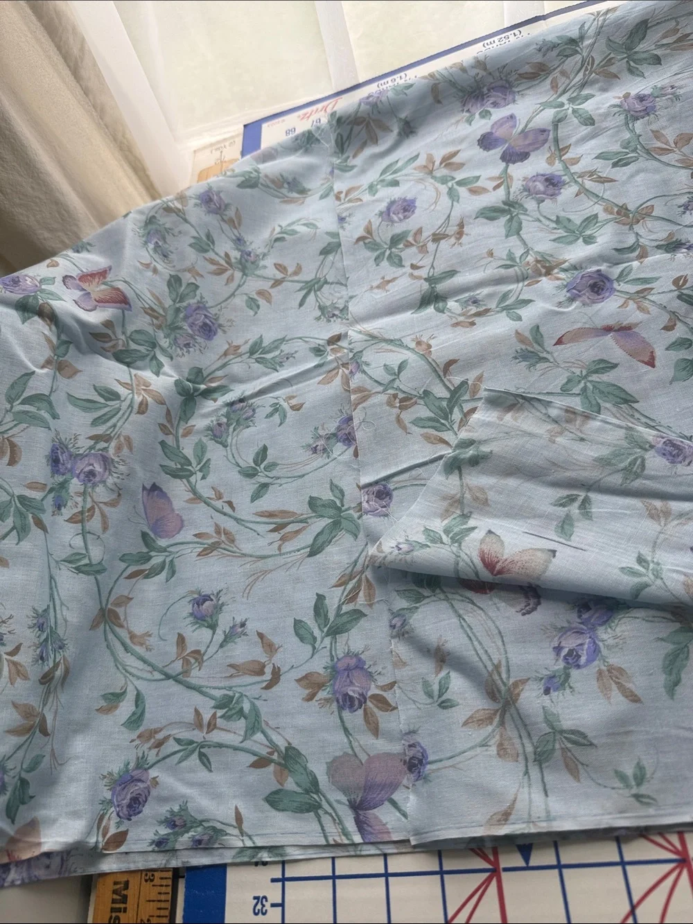 Vintage 80s Rose Butterfly Fabric 4 Yards x 44 Lightweight Floral